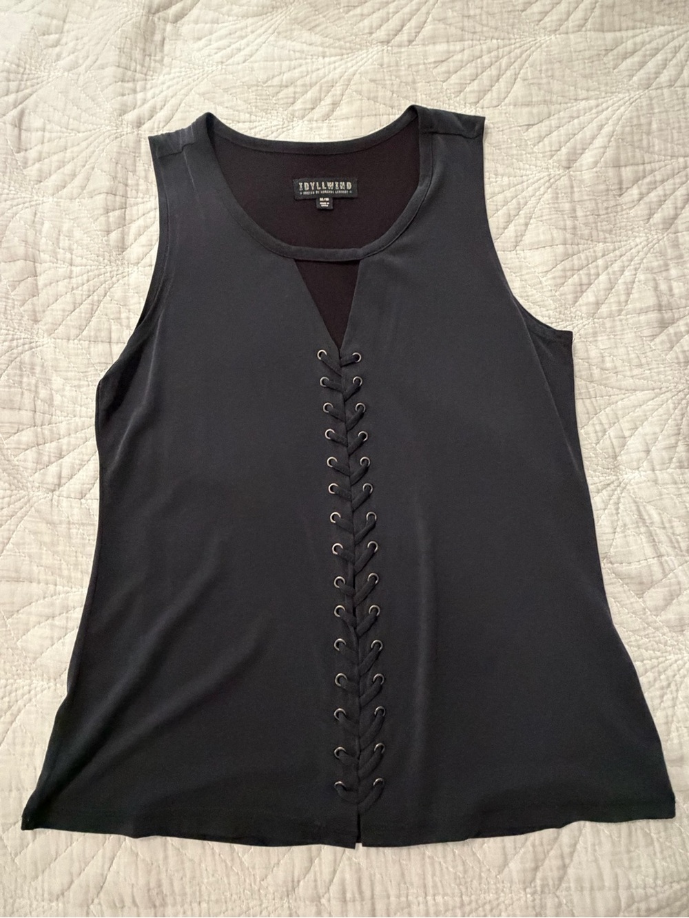 Idyllwind Black Lace-Up V-Notch Tank Top